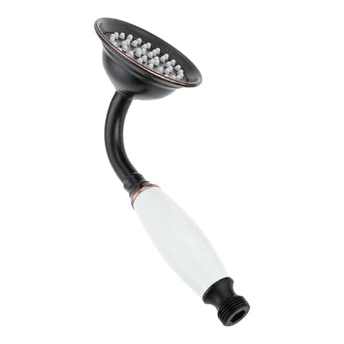 dDanke Handheld Shower Head Bell Shape White Ceramic Handle Stainless Steel (Black)