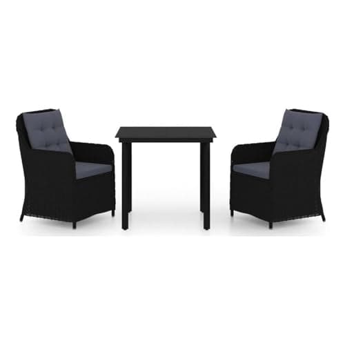 Afuera Living 3-Piece Powder-Coated Steel Garden Dining Set, Black Finish, Includes 31.5 in Table and 2 Chairs, Weather-Resistant Materials, Removable Cushions, Compact Design for Balcony or Patio