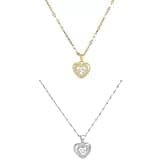 GlamSavvyFZ Gold Heart Pendant Necklace & Silver Diamond Zircon Heart Shape Pendant with Crystal Center Stone, 2 pairs for Women Haul Store Clearance Deals jewelry