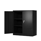 GFSGHZZ Metal Lateral File Cabinet with Lockable Doors and Shelves for Home Office Black Storage Solution