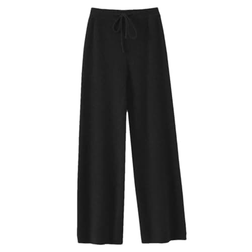 Men's Cashmere Pants Winter Wide Leg Pants Striped Loose Trousers 100 Percent Merino Wool Knitwear Soft Warm Pants Black M