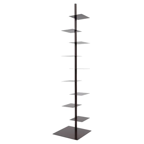 HAOREBAIYU Metal Spine Bookshelf, 9-Tier Vertical Rotatable Bookcase, 360° Display Tower Rack, Space-Saving Corner Storage Organizer for Home Office, Living Room, Bedroom (Brown)