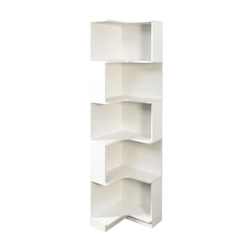 5-Tier L-Shaped Corner Bookshelf with Baffle Freestanding Space-Saving Display Shelf for Home Office Living Room Chamber Kitchen Practical(White)