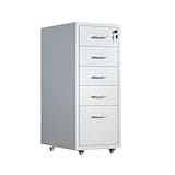 UYCVT File Cabinet Thickened Cold-Rolled Steel Chest of Drawers Storage Cabinet Multifunctional Data Organizer Cabinet 5 Layer Large Capacity Office File Cabinet Filing Cabinet-White
