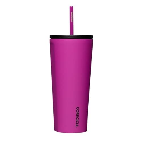 Corkcicle Cold Cup Insulated Tumbler with Straw - Keeps Drinks Cold for 12 Hours - Triple-Insulated Stainless Steel - Leak-Resistant Lid - Summer Drinkware Gift - 24 oz - Berry Punch