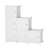 ATTDETJL 6Cube Storage Organizer Modular Stackable with Doors White