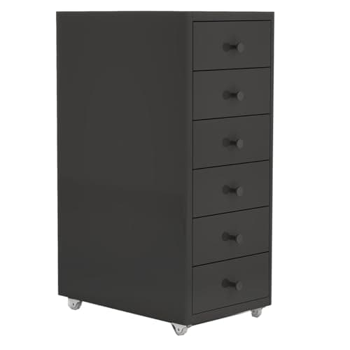 GIZNXBA 6 Drawer Office Storage File Cabinet, Under Desk Storage File Cabinets for Home Office, Office Organization Filing Cabinet with Wheels, Printer Stand with Storage (Color : /Black)