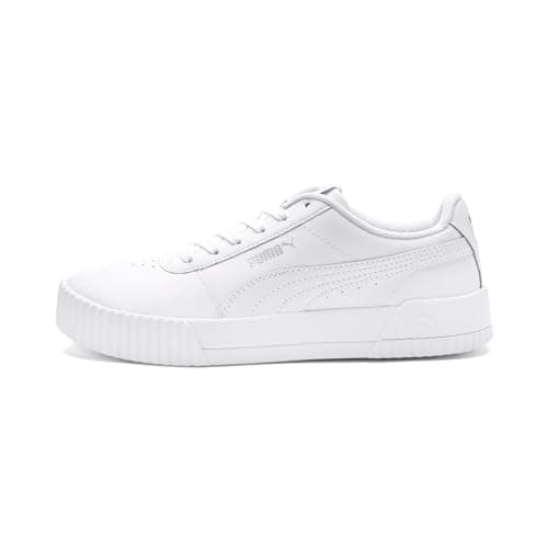 PUMA Womens Carina Leather Sneaker, White Silver, 8