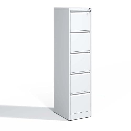 5 Drawer Metal Vertical File Cabinet with Lock Office Home Steel Vertical File Cabinet Versatile Filing Organization Storage Cabinets for Home Office A4 Legal/Letter Size Assembly Required White