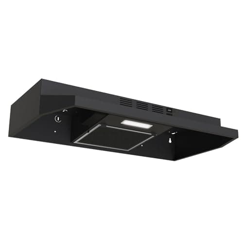 Zomagas Under Cabinet Range Hood 30 inch, Ducted/Ductless Convertible Kitchen Stove Hood, Stainless Steel Vent Hood w/Rocker Button Control, 2 Speeds Exhaust Fan, 280CFM, Black