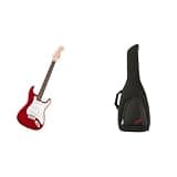 Bundle of Fender Squier Debut Series Stratocaster Electric Guitar, Beginner Guitar, Includes Free Lessons, Dakota Red with Matte Finish + Fender FE610 Electric Guitar Gig Bag, Black