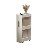 CFGH6FDF Mobile Ultra-Narrow Shelving White Simple Wooden Bookshelf with Silent Wheels Freestanding Book Shelf