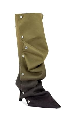 AZALEA WANG Imogine Stiletto Boot – Women’s Knee High Slouchy Fashion Boots – Pointed Toe 3.5 Inch High Heel with Silver Snap Accents – Sexy Tall Boots in Black, Olive, and Denim
