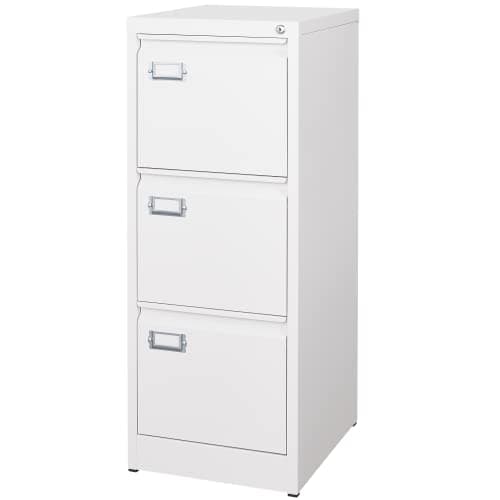 BYNSOE 3 Drawer File Cabinet with Lock Metal Vertical File Storage Cabinet Office Home Steel Vertical File Cabinet for A4 Legal/Letter Size Narrow File Cabinet Locked,Assembly Required