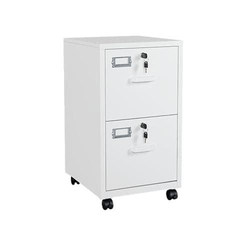 BYNSOE 2 Drawers File Cabinet with Lock Metal Vertical File Cabient with Wheels Mobile File Cabinet for Office Home Legal/Letter/a4 Size Require Assembly (White, 2 Drawers)