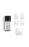 Ring Wired Doorbell Plus (2nd Gen), Silver Nickel with 4 Window and Door Sensors (newest model) and Motion Detector (newest model)