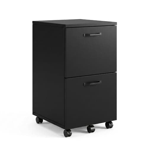 SageNest 2 Drawer File Cabinet with Lockable Wheels, Rolling Filing Cabinet for Home Office, Wooden Mobile File Cabinet with Printer Stand, Under Desk Storage Organizer, Ink Black