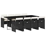 Kaorsrow 9-Piece Garden Dining Set, 8-Seater Outdoor Patio Furniture with PE Rattan High-Back Chairs and Rectangular Table, Black Wicker Dining Set for Backyard and Terrace