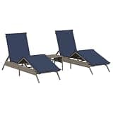 TUERYAFEK 2-Piece Adjustable PE Rattan Sun Lounger Set with Side Table and Cushions for Patio Poolside