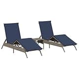 YUOGHRTFE Gray Outdoor Lounge Chairs 2 Pcs with Table, Adjustable Backrest Poly Rattan Sun Loungers with Cushion, Patio Furniture Set