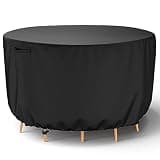 Mrrihand Round Patio Furniture Cover, Waterproof Heavy Duty 600D Outdoor Table Covers Anti-Fading Cover for Outdoor Furniture Set, 110"DIAx28"H, Black