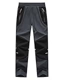 Buyboxs Boys Hiking Pants Kids Lightweight Outdoor Camping Pants Girls Quick Dry Waterproof Trousers with Zipper Pockets, Dark Grey/Black M