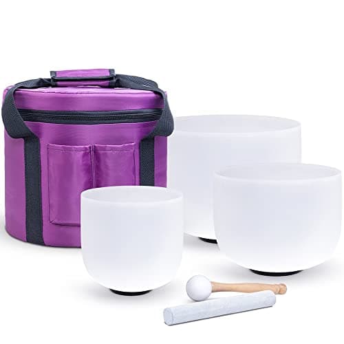 YUCHUAN Crystal Singing Bowl Set, 12" C 10" F 8" G, for Meditation, Sound Healing, Yoga, with Heavy Duty Carrying Case, Mallet Suede Strikers and O-Rings(Size:432hz)