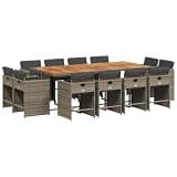 WDSAYREH 13 Piece Patio Dining Set with Cushions Gray Poly Rattan, Outdoor Dining Set with Cushions Gray Acacia Wood Table and Foldable Chairs