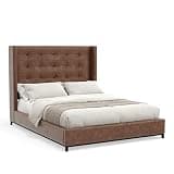 Benzara Domy Full Size Bed, Brown Faux Leather Upholstery, Wingback Headboard