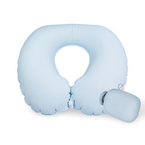 BAIKEA Inflatable Travel Neck Pillow Airplane Compact Support Pillows Blow Up Long Flight Plane Essentials Blue