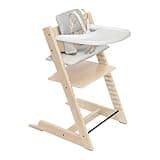 Stokke Tripp Trapp High Chair 2 (Natural), Cushion 2 (Nordic Grey) + Stokke Tray (White) - Includes Chair + Baby Set with Removable Harness for Children 6-36 Months