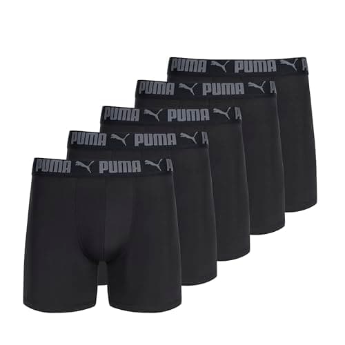 PUMA Men's 5 Pack Performance Boxer Briefs, Black, X-Large
