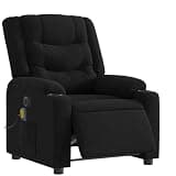 UERNGFTKM Electric Massage Recliner Chair with 135 Degree Reclining, Black Fabric Upholstered Power Recliner with 6 Massage Points, Vibration Function, Cup Holders and Side Pocket, Wood