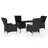 Kaorsrow 5 Piece Garden Dining Set, Outdoor Poly Rattan Patio Furniture with Rectangular Glass Top Table and Adjustable Chairs, Dark Gray Wicker Dining Set for Terrace and Garden