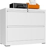 2 Drawer Lateral File Cabinet with Lock, Metal File Cabinets for Home Office, Office Furniture for Organization Hanging Legal/Letter/A4, Metal Filing Cabinet Storage Cabinet, Require Assembly, White