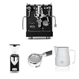 Diletta Bello+ Espresso Machine (Black) Bundle with Giannino Espresso Grinder (Black), 58mm Bottomless Portafilter & 12oz Matte White Frothing Pitcher