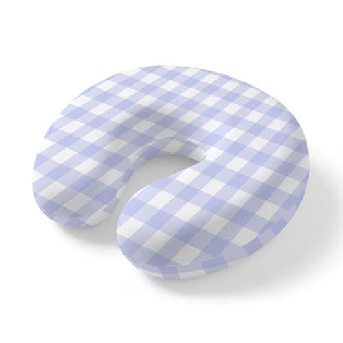 ZRNLTDGHK Neck Pillow Minimalist Lavender Gingham Plaid Travel Pillow Memory Foam U Shaped Pillows, Light Purple Buffalo Check Travel Neck Pillows for Airplane Car Office Home Sleeping Rest