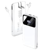 Zmmyuluo Portable Charger 10000mAh Power Bank with Built-in Cables and Wall Plug, Slim Fast Charging USB-C Battery Pack, Travel Essential Portable Phone Charger Compatible with iPhone, Samsung(Cream)