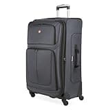 SWISSGEAR Sion Softside Expandable Spinner Luggage Durable Lightweight Travel Suitcase, Dark Grey, Checked-Large