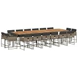 Makastle 17-Piece Patio Dining Set with Cushions, Gray, 129.9" x 41.7" x 28.7", Rectangular, Assembly Required