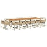Makastle 17-Piece Patio Dining Set with Cushions, Beige, 129.9" x 41.7" x 28.7", Poly Rattan, Rectangular, Assembly Required