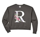Womens monogram initial white letter R pink roses purple sprigs Comfort Colors Crop Sweatshirt