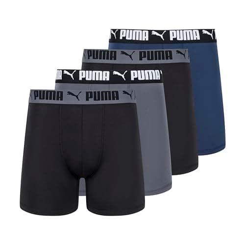 PUMA Men's 4 Pack Active Stretch Boxer Brief, Blue/Black, Large