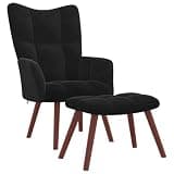 KTPRTOCK Black Velvet Relaxing Chair with Stool, Armchair with Ottoma, Thickly Padded Foam Upholstered, Steel Frame and Wooden Legs
