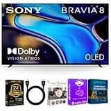 Sony 65-Inch BRAVIA 8 OLED 4K HDR Google TV Bundle – XR OLED Contrast, Dolby Vision, 120Hz, Acoustic Surface Audio+, HDMI 2.1 w/ 24-Month CPS Protection Plan, UAX HDMI Cable, Streaming Bundle