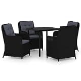 YUOGHRTFE 5 Piece Patio Dining Set Black with Steel Frame, PE Rattan Chairs, Removable Cushions, and Glass Tabletop for Outdoor Use