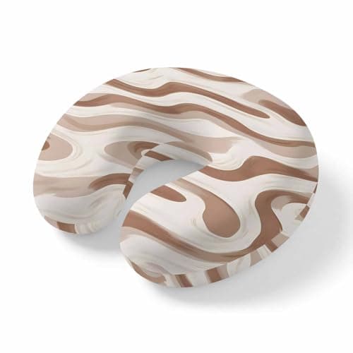 ZFUNCING Travel Pillows U-Shaped Neck Pillow Brown White Water Ripple Ergonomic Memory Foam Pillow Head Cushion,Abstract Geometric Lines Soft Portable Neck Pillows for Office Airplane Car Train