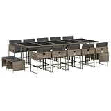 KGFHERENB 15-Piece Patio Dining Set, Gray PE Rattan Outdoor Sectional Furniture with Tempered Glass Table, 10 High-Back Chairs, 4 Stools, Thick Cushion Covers for Backyard, Garden, Deck, Space Saving