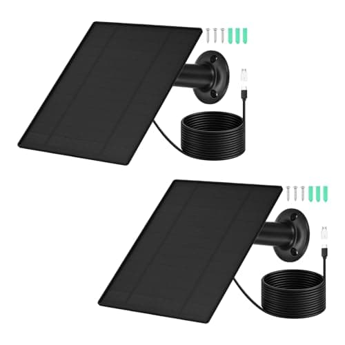 Rebower 2 Pack of 5V 5W Solar Panel, 360° Rotation IP65 Waterproof Dual Type-C/Micro USB 9.8 ft Cable Solar Charger High Efficiency ETFE Battery Maintainer for Outdoor Camera, Black