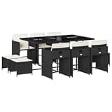 Kaorsrow 11-Piece Garden Dining Set with Tempered Glass Table and Cushions, Black Rattan Patio Furniture Set for 10 People, Large Outdoor Sectional Dining Table and Chairs for Backyard Terrace